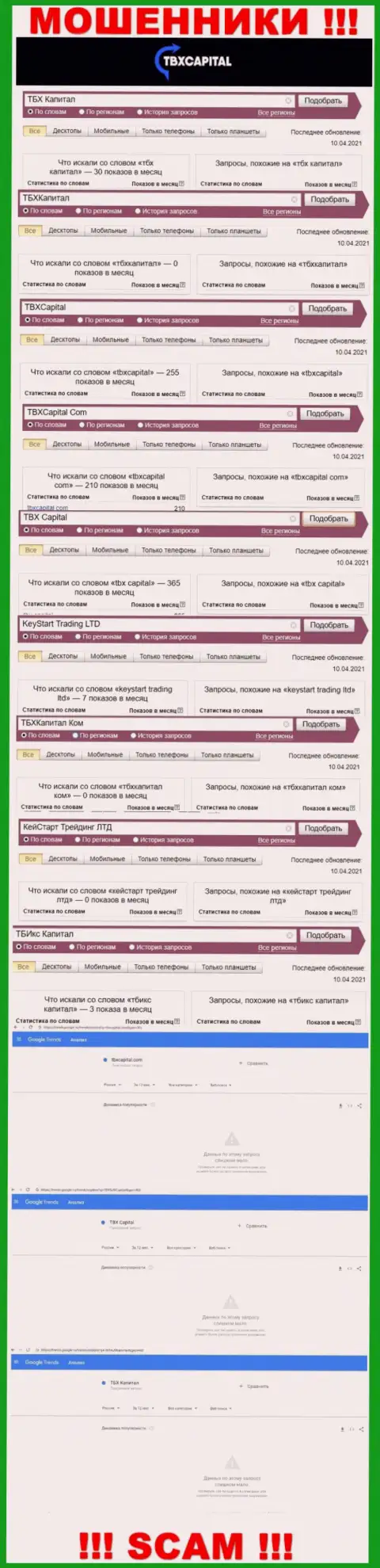 Подробная информация по количеству запросов по мошенникам ТБХКапитал Ком в сети