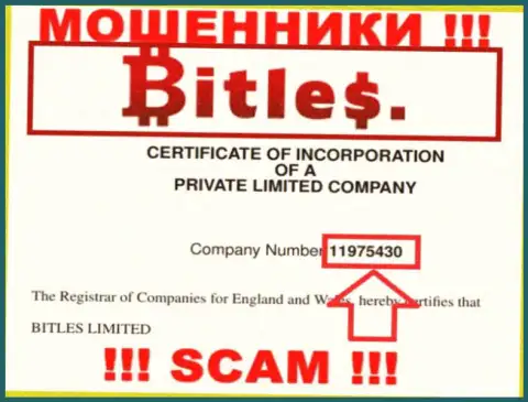 Номер регистрации internet-мошенников Bitles, с которыми крайне рискованно работать - 11975430