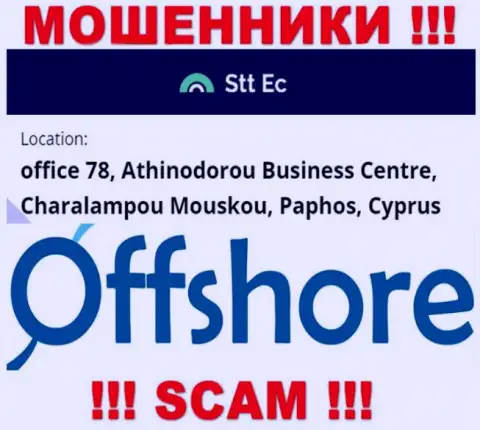 Очень опасно работать, с такого рода жуликами, как организация STT-EC Com, поскольку сидят себе они в оффшорной зоне - офис 78, бизнес-центр Атхинодороу, Чаралампою Моюскою, Пафос, Кипр