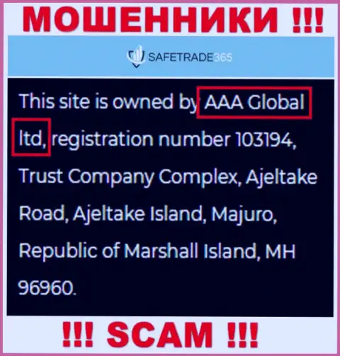 AAA Global ltd - это компания, владеющая internet-махинаторами SafeTrade365