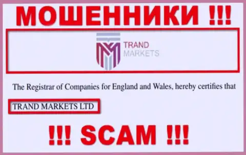 Юридическое лицо организации TrandMarkets - это TRAND MARKETS LTD, информация взята с официального сайта