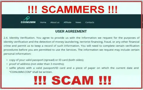 Coinumm Scammers are assembling all personal data from the clientage