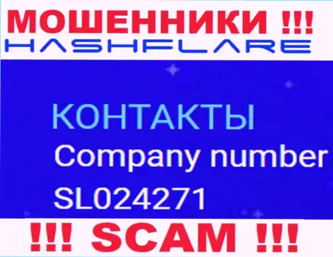 Регистрационный номер, под которым зарегистрирована компания HashFlare: SL024271