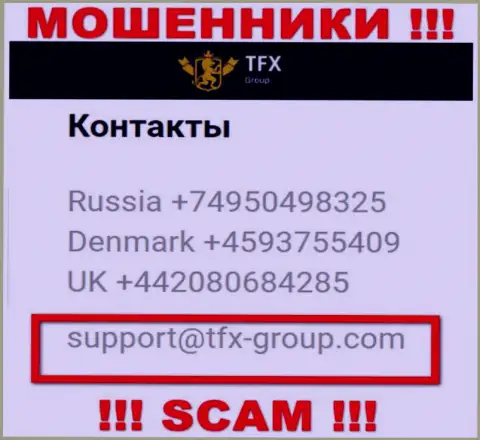 В разделе контакты, на официальном интернет-портале internet-мошенников TFX Group, был найден этот адрес электронной почты