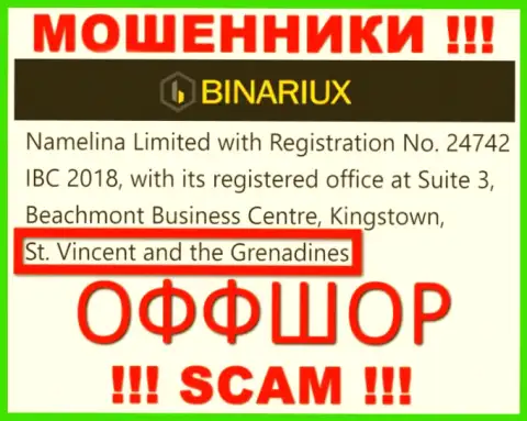 Binariux - это МОШЕННИКИ, которые зарегистрированы на территории - Сент-Винсент и Гренадины