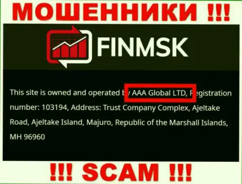 Информация про юр лицо internet-мошенников FinMSK - ААА Глобал Лтд, не спасет Вас от их лап