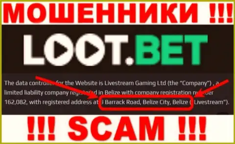 С компанией Loot Bet крайне опасно связываться, поскольку их официальный адрес в оффшорной зоне - 9 Barrack Road, Belize City, Belize