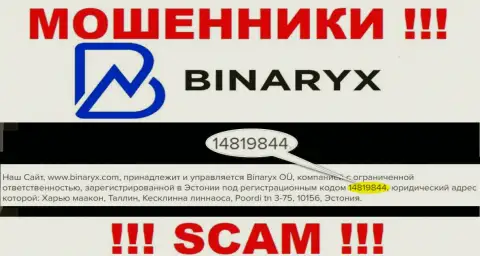 Binaryx не скрыли регистрационный номер: 14819844, да и для чего, кидать клиентов номер регистрации вовсе не мешает