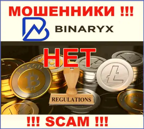 На сайте мошенников Binaryx Com нет информации об регуляторе - его просто нет