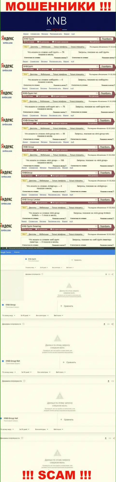 Скриншот статистических сведений онлайн-запросов по неправомерно действующей конторе KNBGroup