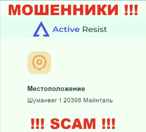 Юридический адрес регистрации ActiveResist на официальном интернет-портале липовый !!! Осторожнее !