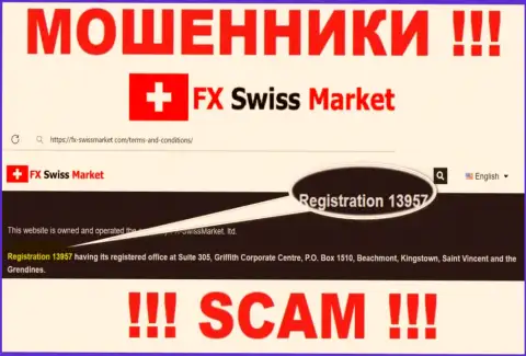 Как указано на онлайн-ресурсе мошенников FX Swiss Market: 13957 - это их регистрационный номер