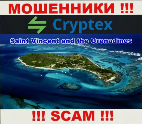 Из организации Криптекс Нет денежные вложения вернуть невозможно, они имеют оффшорную регистрацию: Saint Vincent and Grenadines