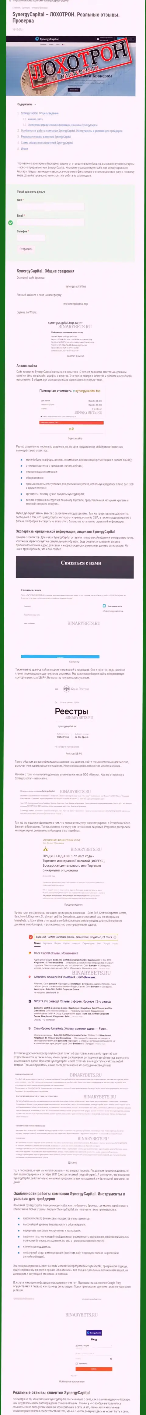 Обзор СинерджиКапитал с описанием признаков противоправных уловок