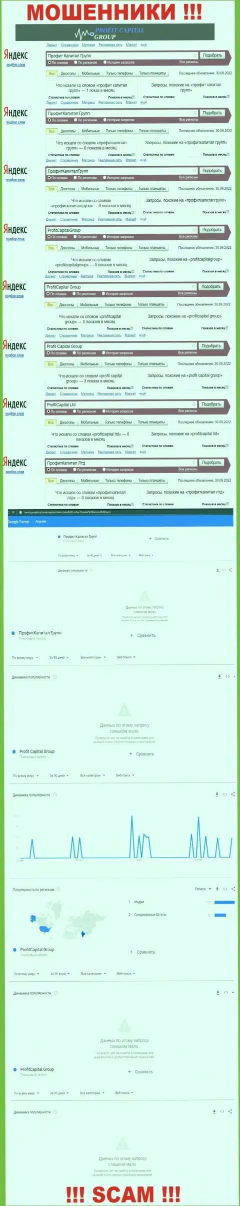 Анализ online-запросов по ворам ProfitCapitalGroup во всемирной internet сети
