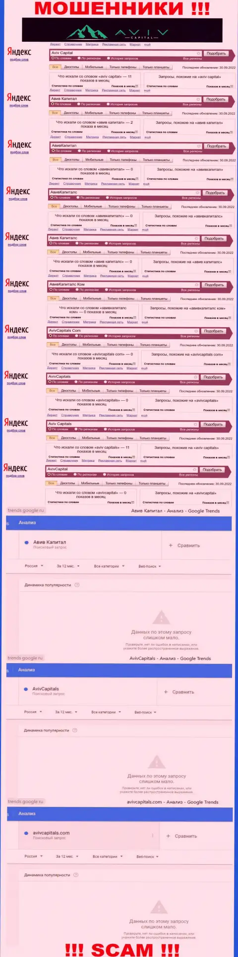 Статистика поисков материала о коварных интернет-мошенниках Авив Капиталс