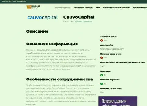 Обзорный материал о брокерской компании Cauvo Capital на веб-ресурсе FinanceOtzyvy Com