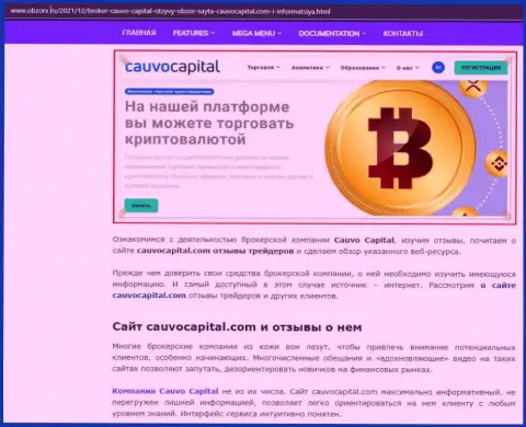 Об положительных моментах Форекс-организации Cauvo Capital на информационном портале obzorx ru