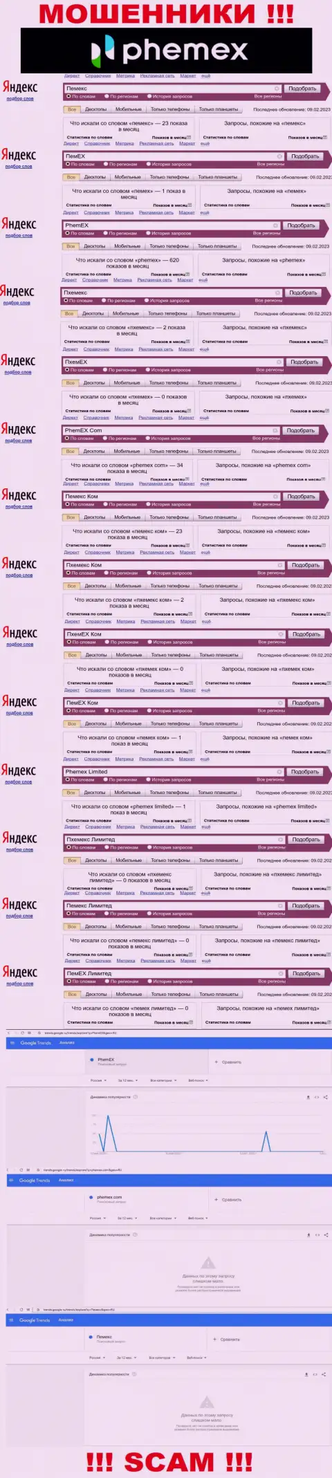 Подробная информация по числу online-запросов по мошенникам ПхемЕХ Ком в глобальной сети internet