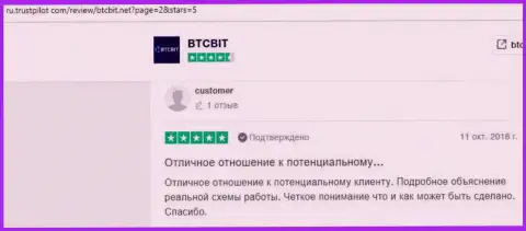Отзывы посетителей Интернета о услугах техподдержки криптовалютной обменки BTC Bit, выложенные на trustpilot com