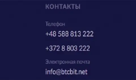 Номера телефонов и электронный адрес online-обменки БТЦБИТ Сп. З.о.о.