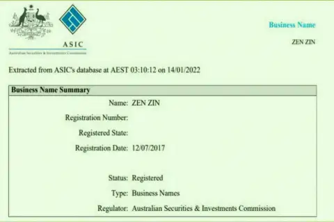 Биржа Зиннейра Ком имеет регистрацию в Австралии