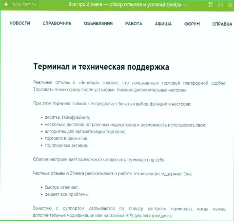 Детальный обзор функций официального web-ресурса компании Зиннейра Ком в информационной статье на веб-сайте Tvoy-Bor Ru