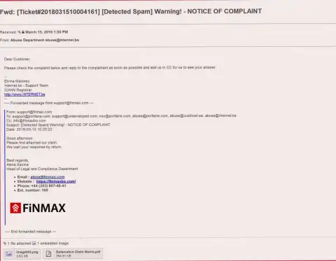 Подобная жалоба на официальный сервис Фин Макс пришла и доменному регистратору